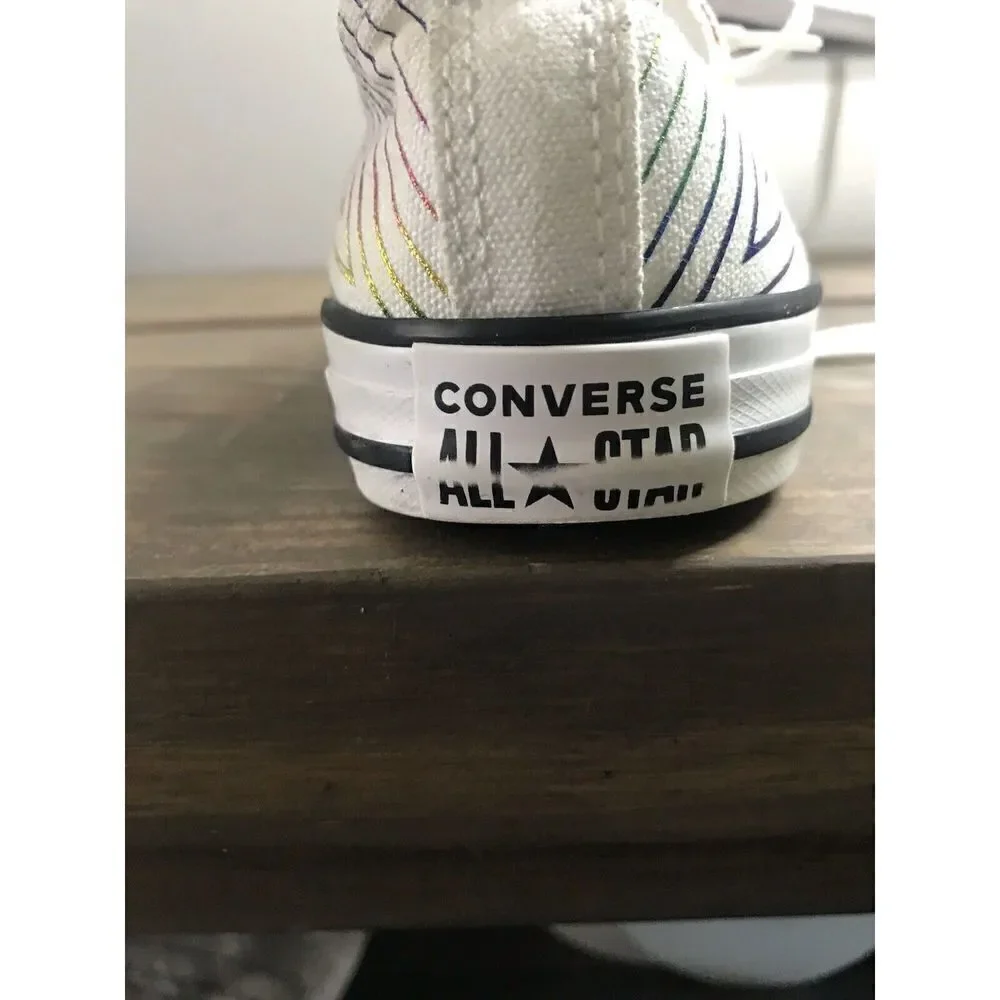 Converse Shoes Youth 3 Rainbow Star Sneakers White Canvas Low Top Casual 665398F